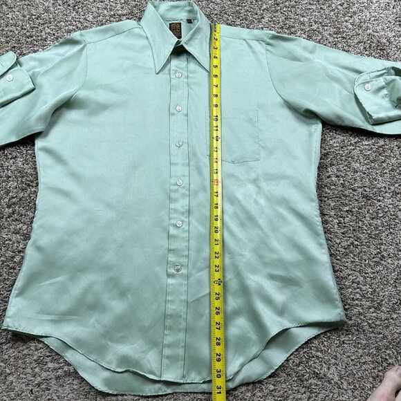 Vintage 70s Bardon Ultra Poly Mint Green Long Sleeve Button Up Shirt Korea Jandy - Picture 4 of 7
